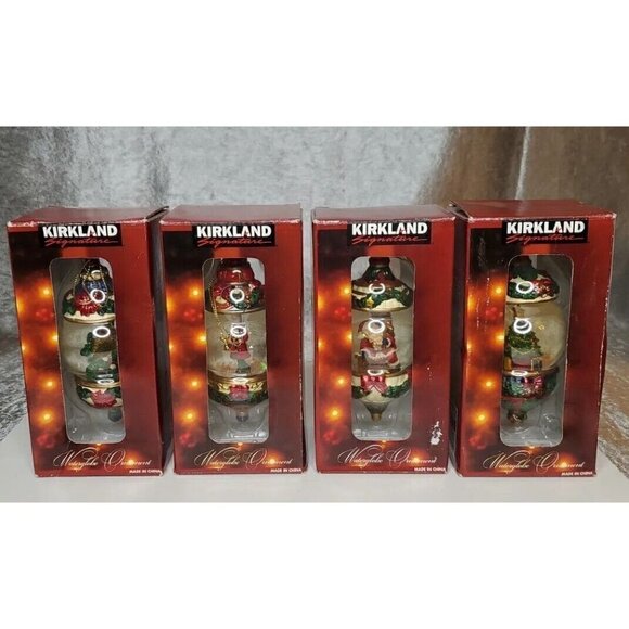 Christmas Ornament waterglobe lot of 4 Santa, Tree, Drummer, Partridge Kirkland - Picture 15 of 15